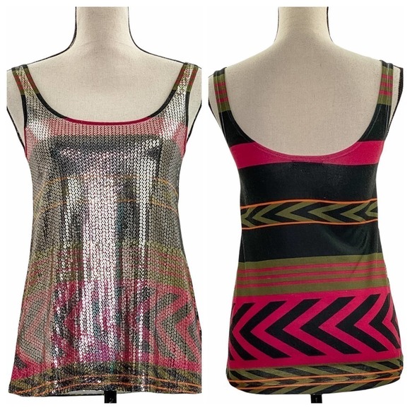 CHARLOTTE Russe Multicolored Aztec Print Sequined Front Tank Top - Picture 1 of 12